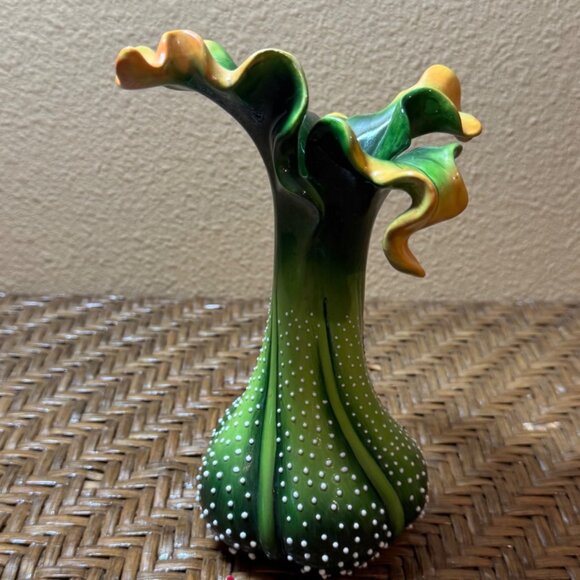 Blue Sky J. McCall Handcrafted  Decorative Vase Floral Green And Yellow - Picture 4 of 9